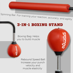 Soozier 4.6'-6.7' Speed Bag Boxing Bag Stand, Reflex Bag Boxing Training Equipment, Speed Punching Bag, Red