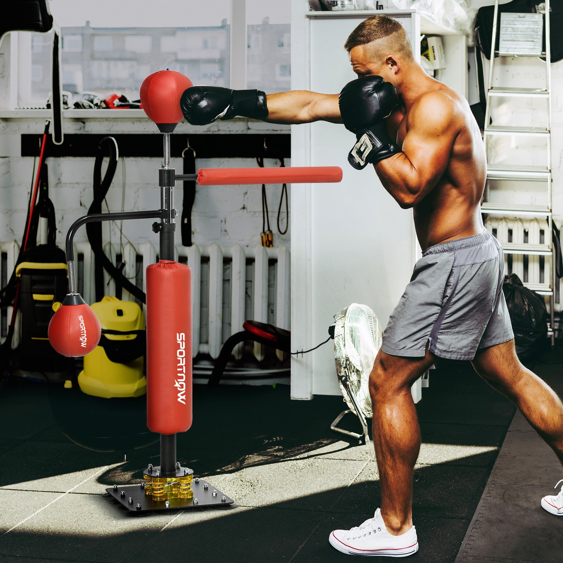Soozier 4.6'-6.7' Speed Bag Boxing Bag Stand, Reflex Bag Boxing Training Equipment, Speed Punching Bag, Red