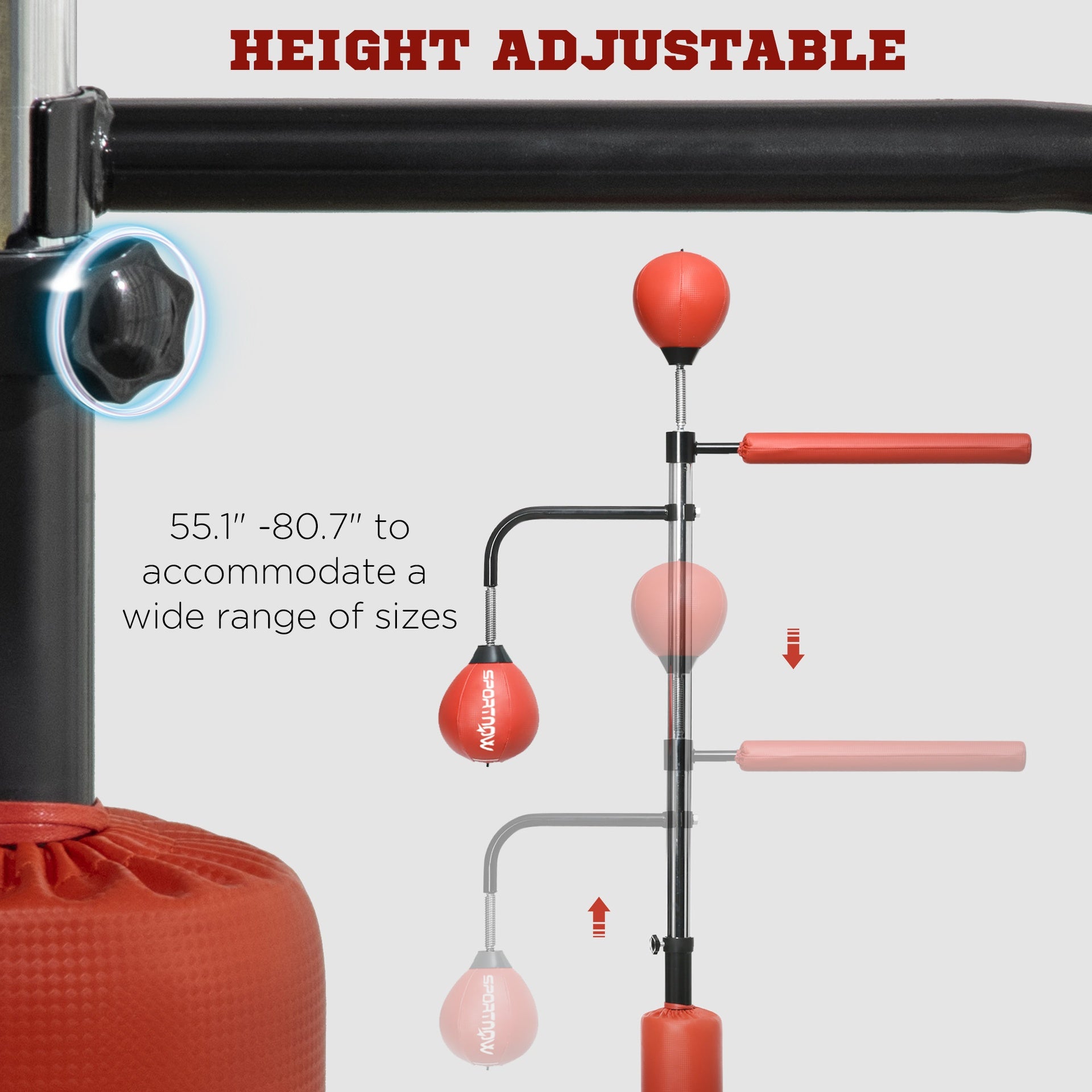Soozier 4.6'-6.7' Speed Bag Boxing Bag Stand, Reflex Bag Boxing Training Equipment, Speed Punching Bag, Red