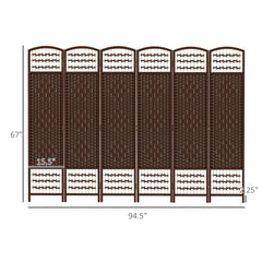 HOMCOM 6 Panel Folding Room Divider Portable Privacy Screen Wave Fiber Room Partition for Home Office Brown