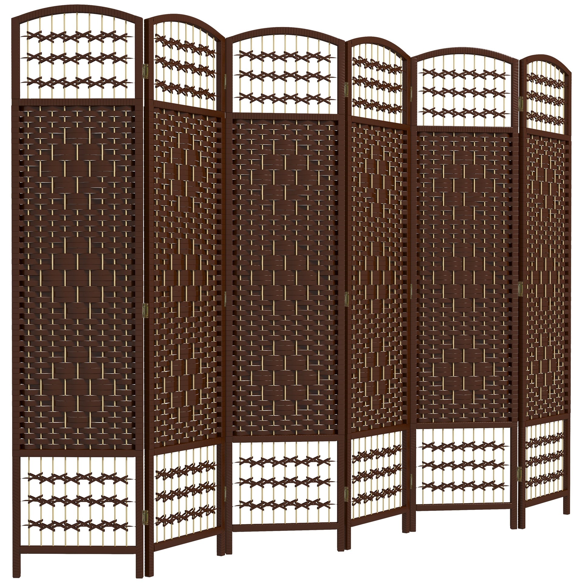 HOMCOM 6 Panel Folding Room Divider Portable Privacy Screen Wave Fiber Room Partition for Home Office Brown