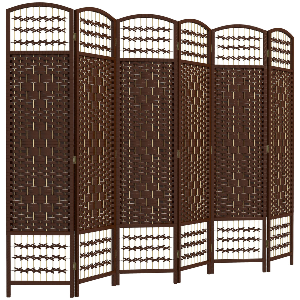 HOMCOM 6 Panel Folding Room Divider Portable Privacy Screen Wave Fiber Room Partition for Home Office Brown