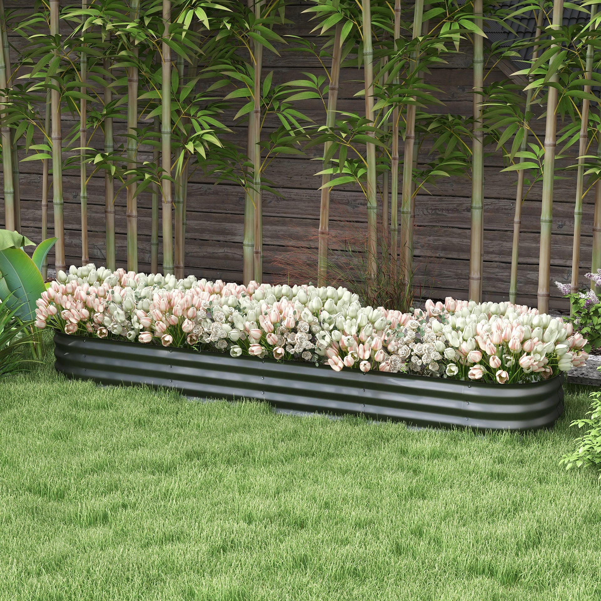 Outsunny 7.9' x 2' x 1' Galvanized Raised Garden Bed Kit, Metal Planter Box with Safety Edging, Dark Gray