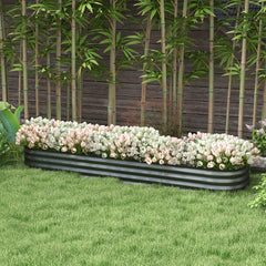 Outsunny 7.9' x 2' x 1' Galvanized Raised Garden Bed Kit, Metal Planter Box with Safety Edging, Dark Gray