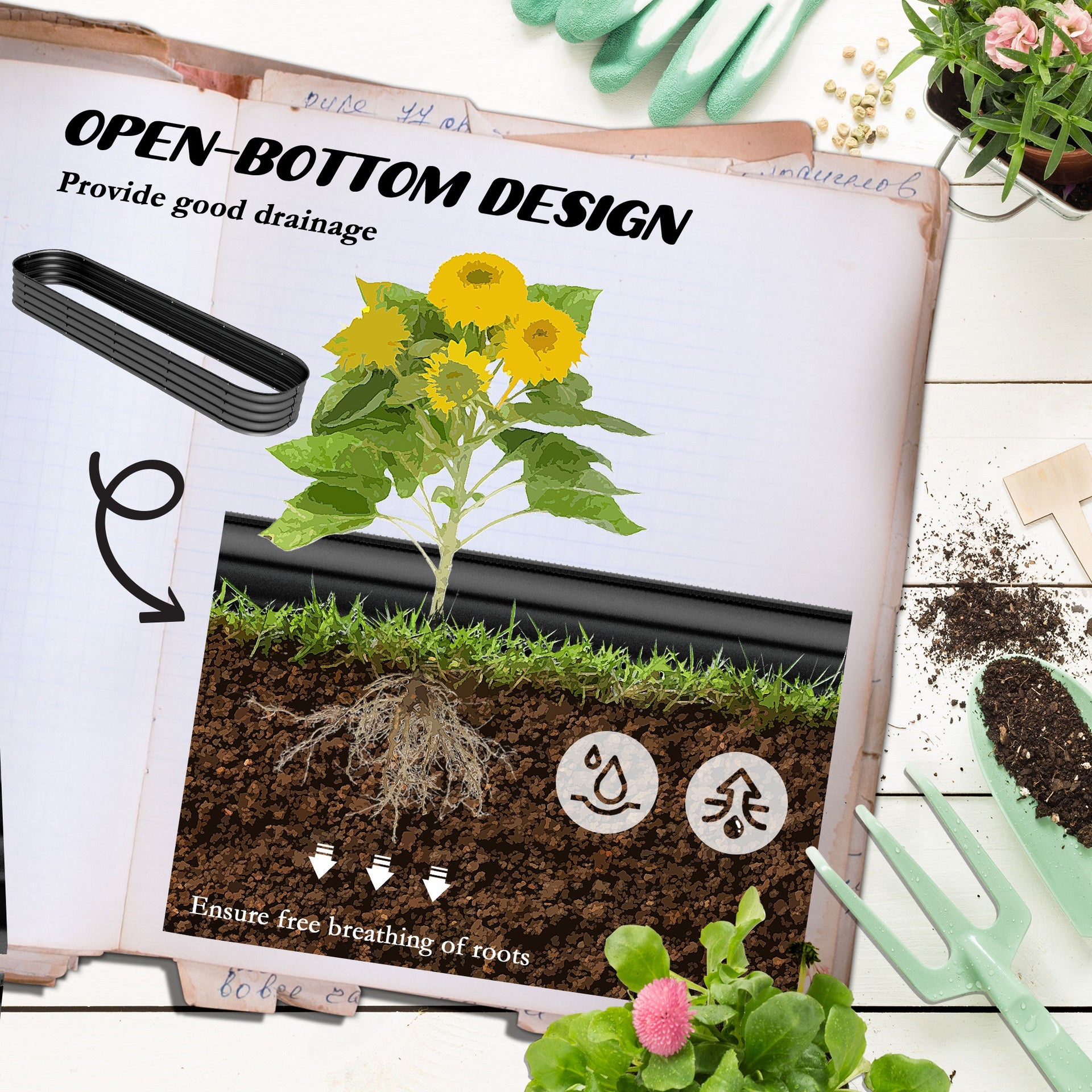 Outsunny 7.9' x 2' x 1' Galvanized Raised Garden Bed Kit, Metal Planter Box with Safety Edging, Dark Gray