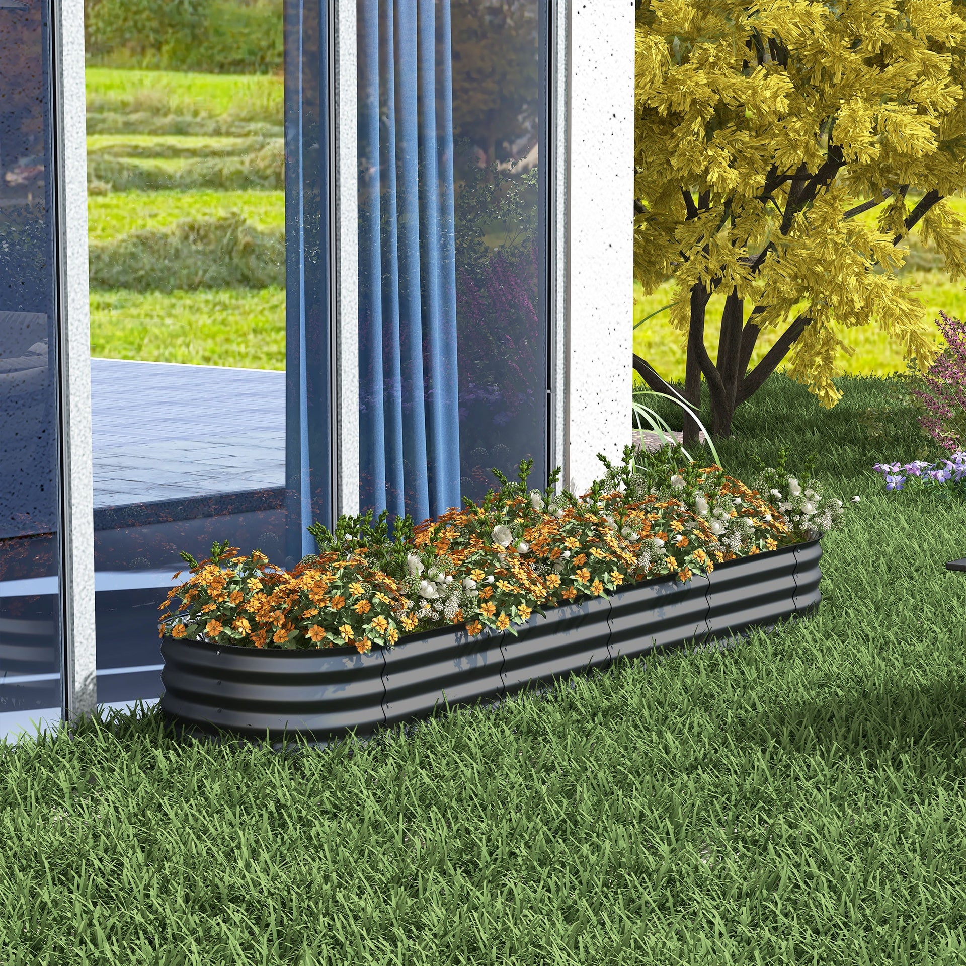 Outsunny 7.9' x 2' x 1' Galvanized Raised Garden Bed Kit, Metal Planter Box with Safety Edging, Dark Gray
