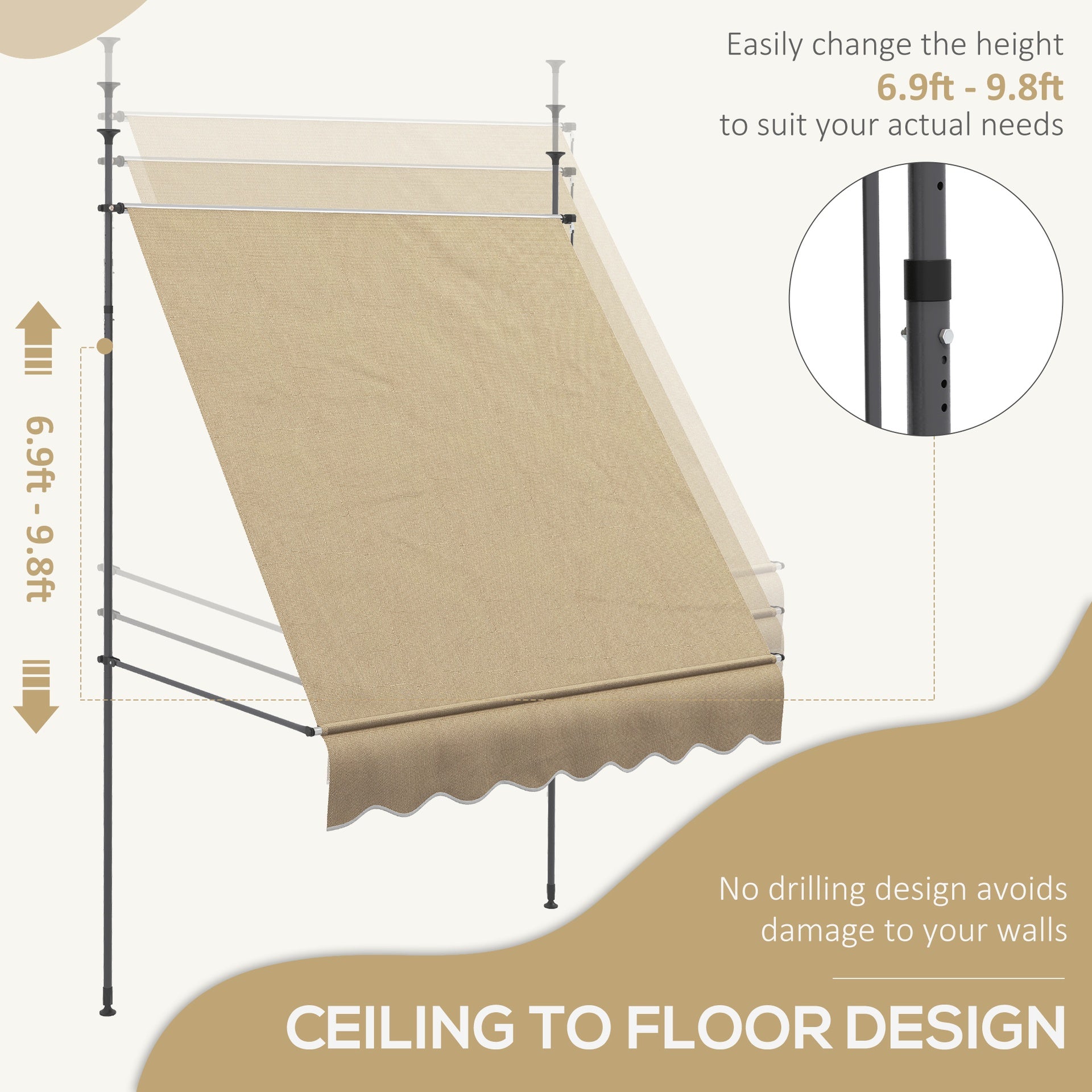 Outsunny 6.5' x 4' Manual Retractable Awning, Non-Screw Patio Awning, UV Resistant for Window or Door, Beige
