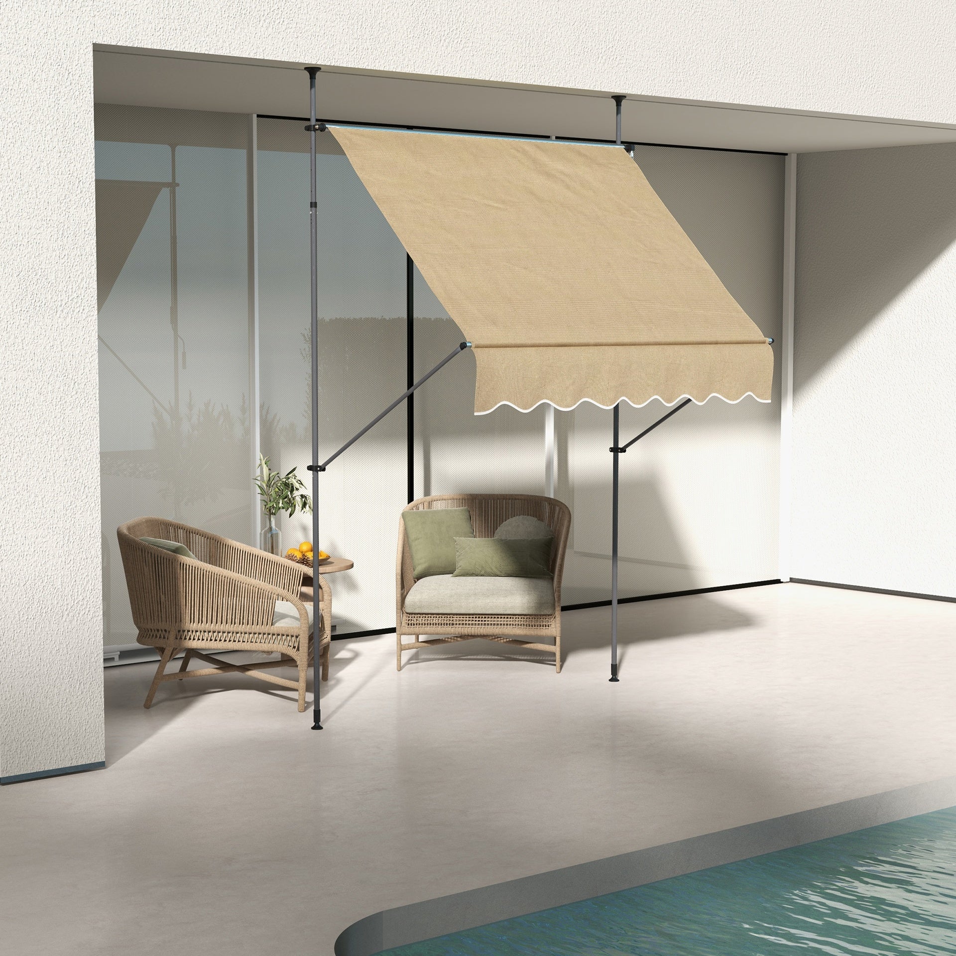 Outsunny 6.5' x 4' Manual Retractable Awning, Non-Screw Patio Awning, UV Resistant for Window or Door, Beige