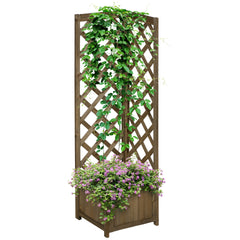 Outsunny Wooden Raised Garden Bed, Planter with Trellis for Vine Climbing and Vegetables, Herbs and Flowers Growing, Carbonized