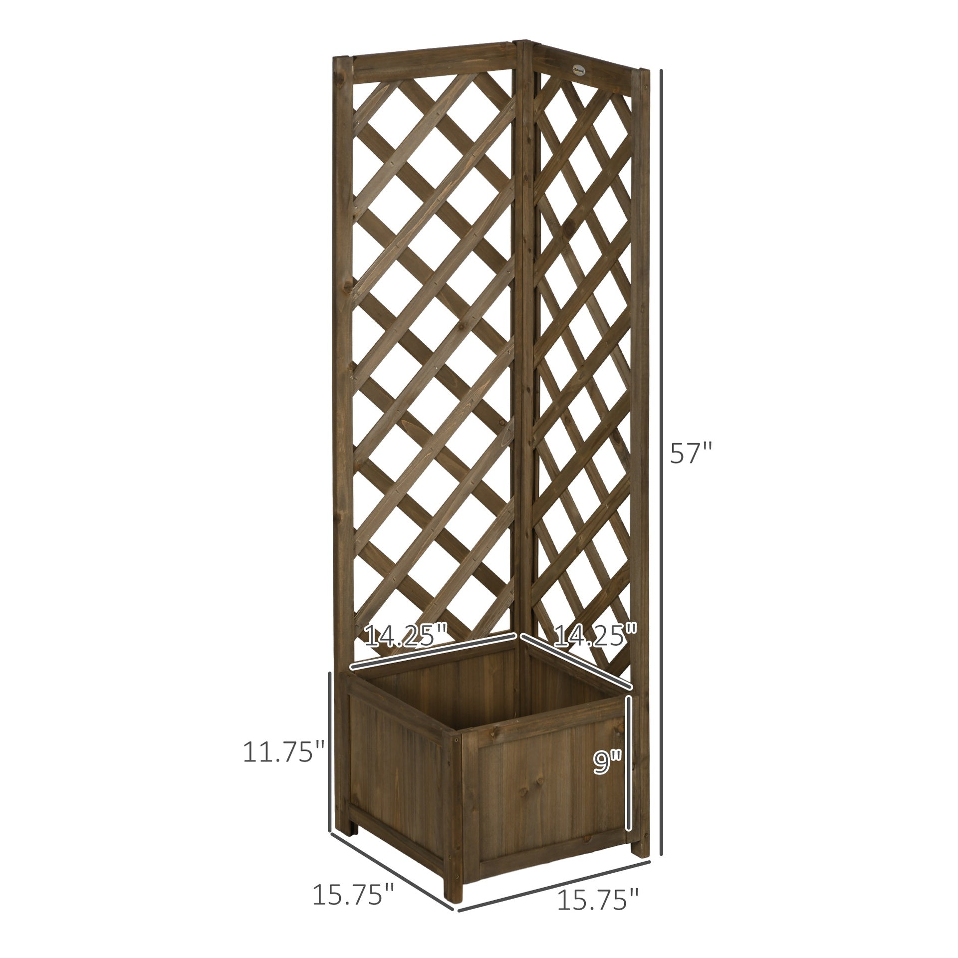 Outsunny Wooden Raised Garden Bed, Planter with Trellis for Vine Climbing and Vegetables, Herbs and Flowers Growing, Carbonized