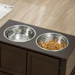 PawHut Elevated Dog Bowls with Storage, Two Stainless Steel Bowls for Large Dogs, Coffee