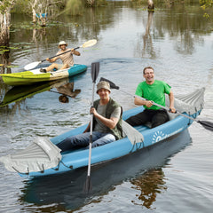 Outsunny Kayak, 2 Person Inflatable Kayak, Includes Paddles, Aluminum Oars, Repair Kit, Portable Tandem Blow Up Boat, Blue