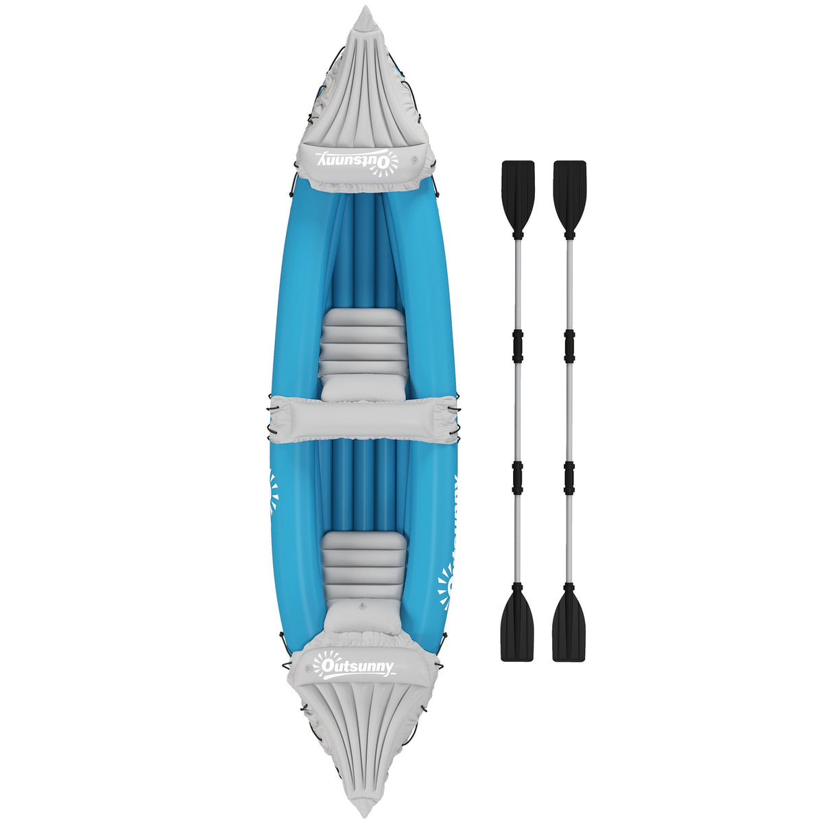Outsunny Kayak, 2 Person Inflatable Kayak, Includes Paddles, Aluminum Oars, Repair Kit, Portable Tandem Blow Up Boat, Blue