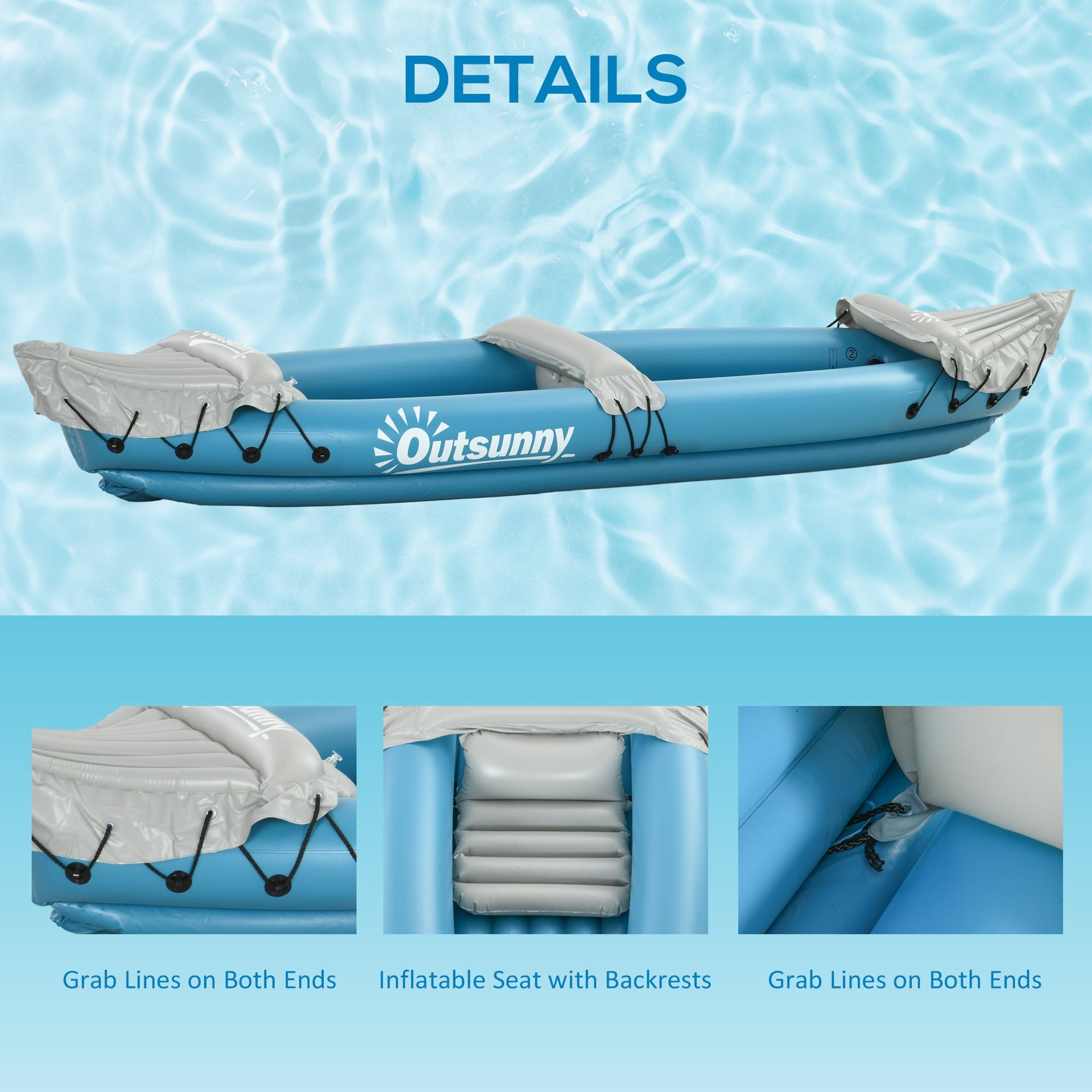 Outsunny Kayak, 2 Person Inflatable Kayak, Includes Paddles, Aluminum Oars, Repair Kit, Portable Tandem Blow Up Boat, Blue
