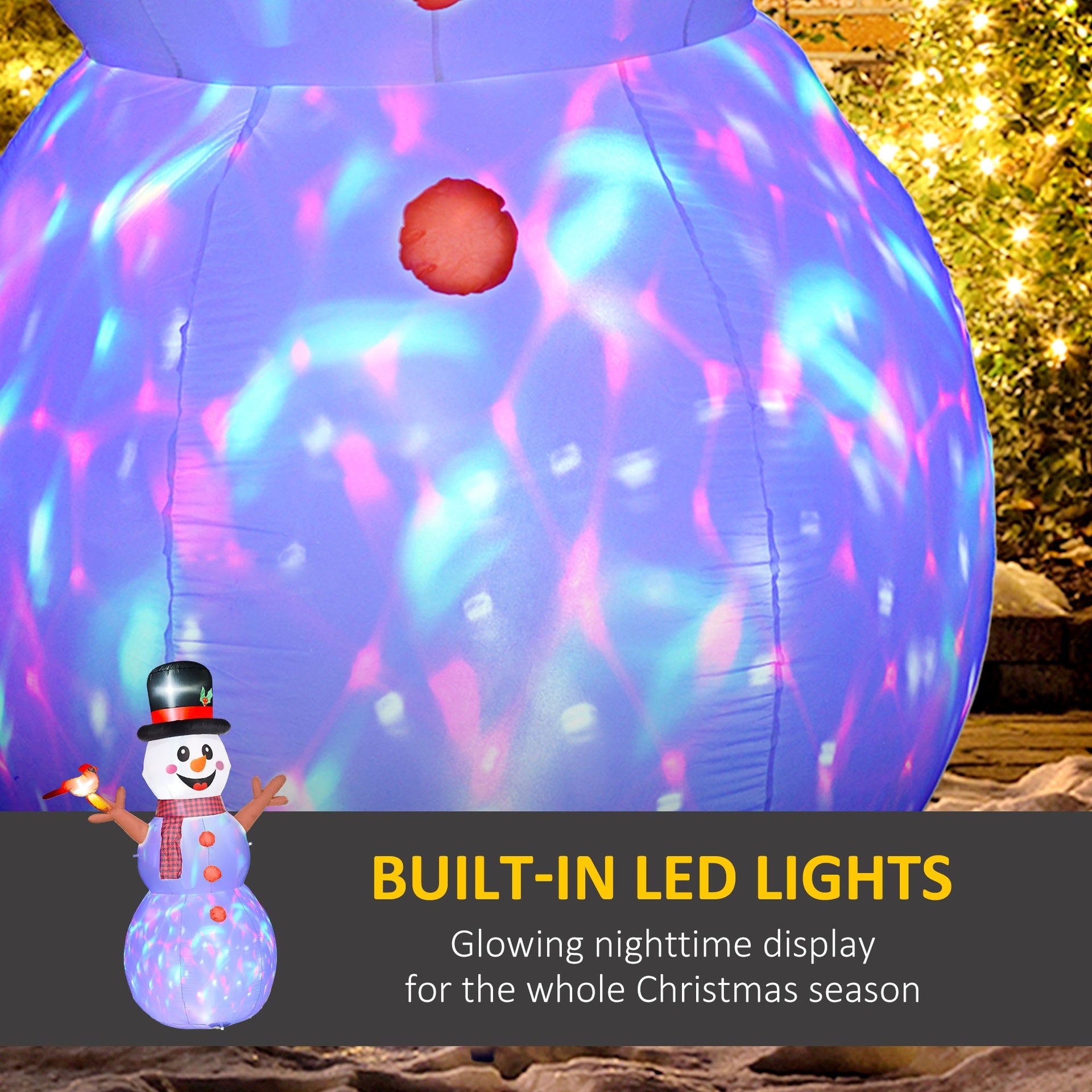Outsunny 7.9' Inflatable Branch Hand Snowman w/ Rotating Colorful LED Light, Blow-Up Outdoor Display for Party