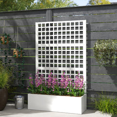 Outsunny Galvanized Raised Garden Bed Planter Box with Trellis for Climbing Plants, Vegetable, Vines, 43" x 16" x 70", White