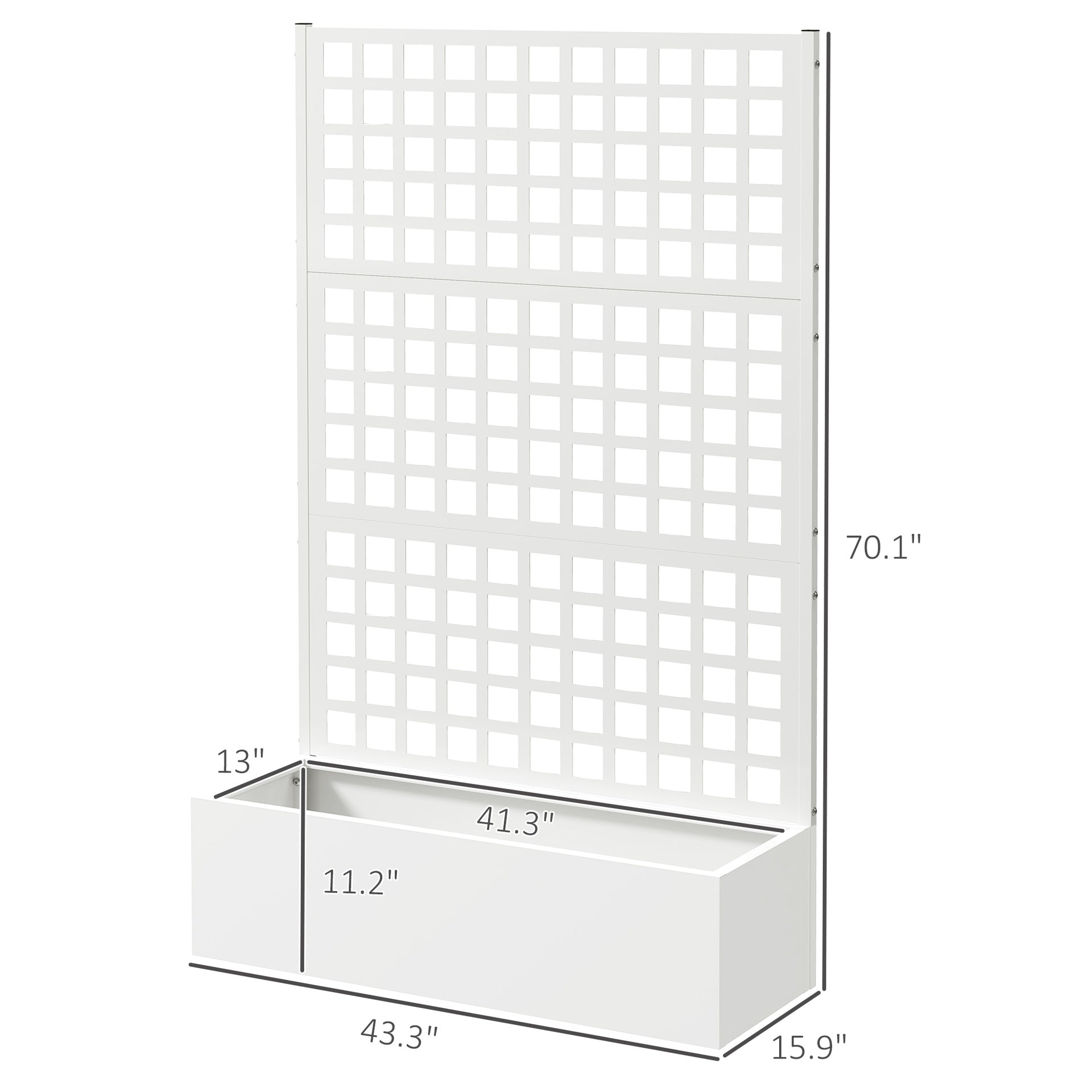 Outsunny Galvanized Raised Garden Bed Planter Box with Trellis for Climbing Plants, Vegetable, Vines, 43" x 16" x 70", White
