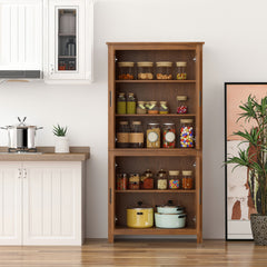 HOMCOM 64" 4-Door Kitchen Pantry, Freestanding Storage Cabinet with 3 Adjustable Shelves for Kitchen, Oak