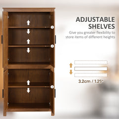 HOMCOM 64" 4-Door Kitchen Pantry, Freestanding Storage Cabinet with 3 Adjustable Shelves for Kitchen, Oak