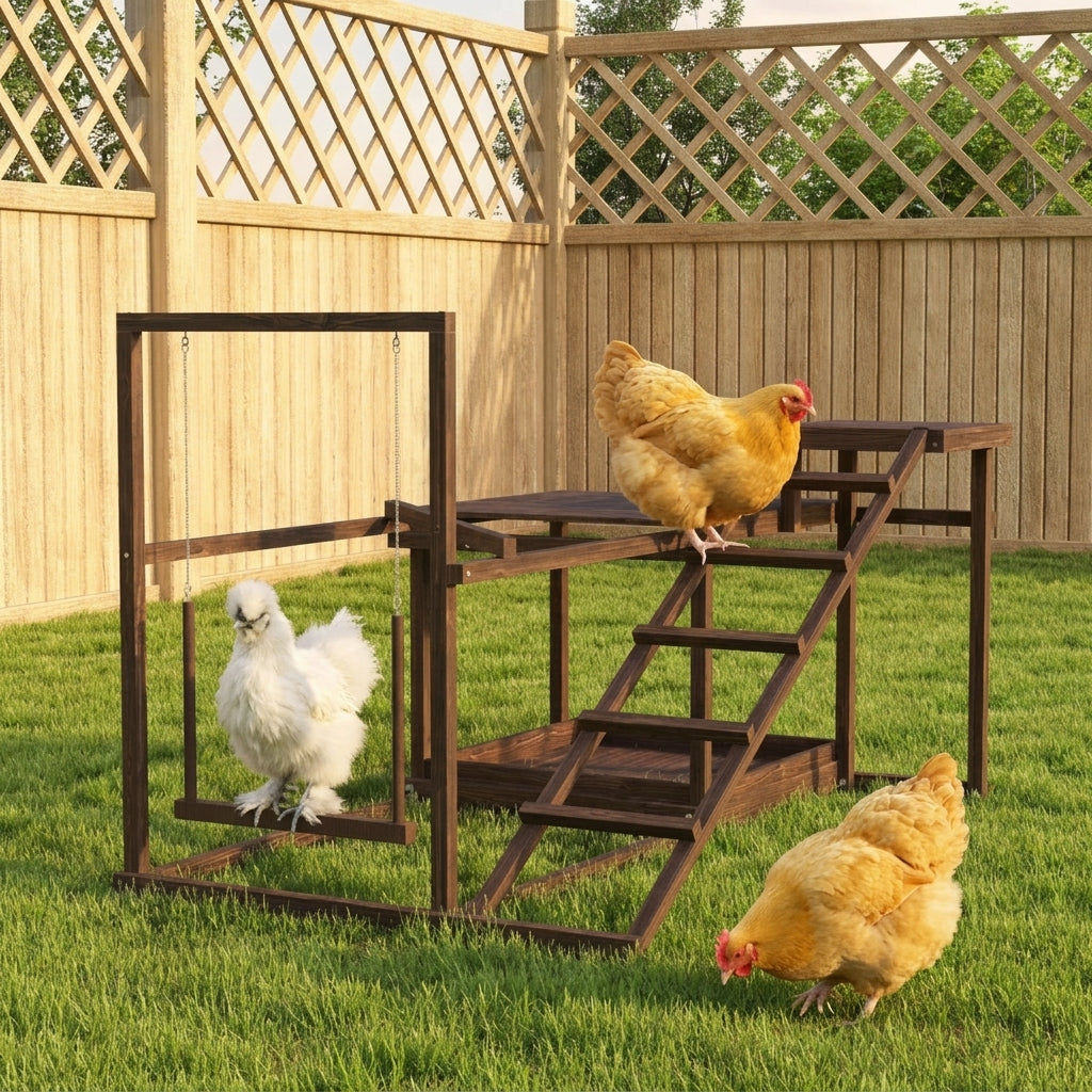 PawHut Chicken Perch with Swing, Roosting Bars & 2 Ladders for 4–6 Hens, Wooden