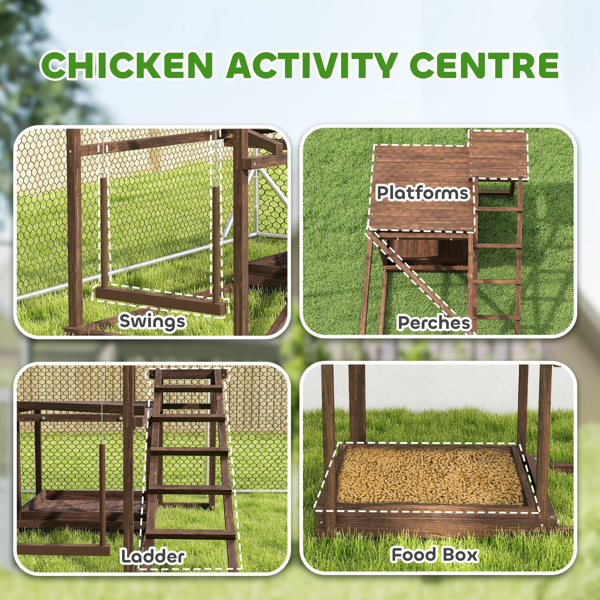 PawHut Chicken Perch with Swing, Roosting Bars & 2 Ladders for 4–6 Hens, Wooden