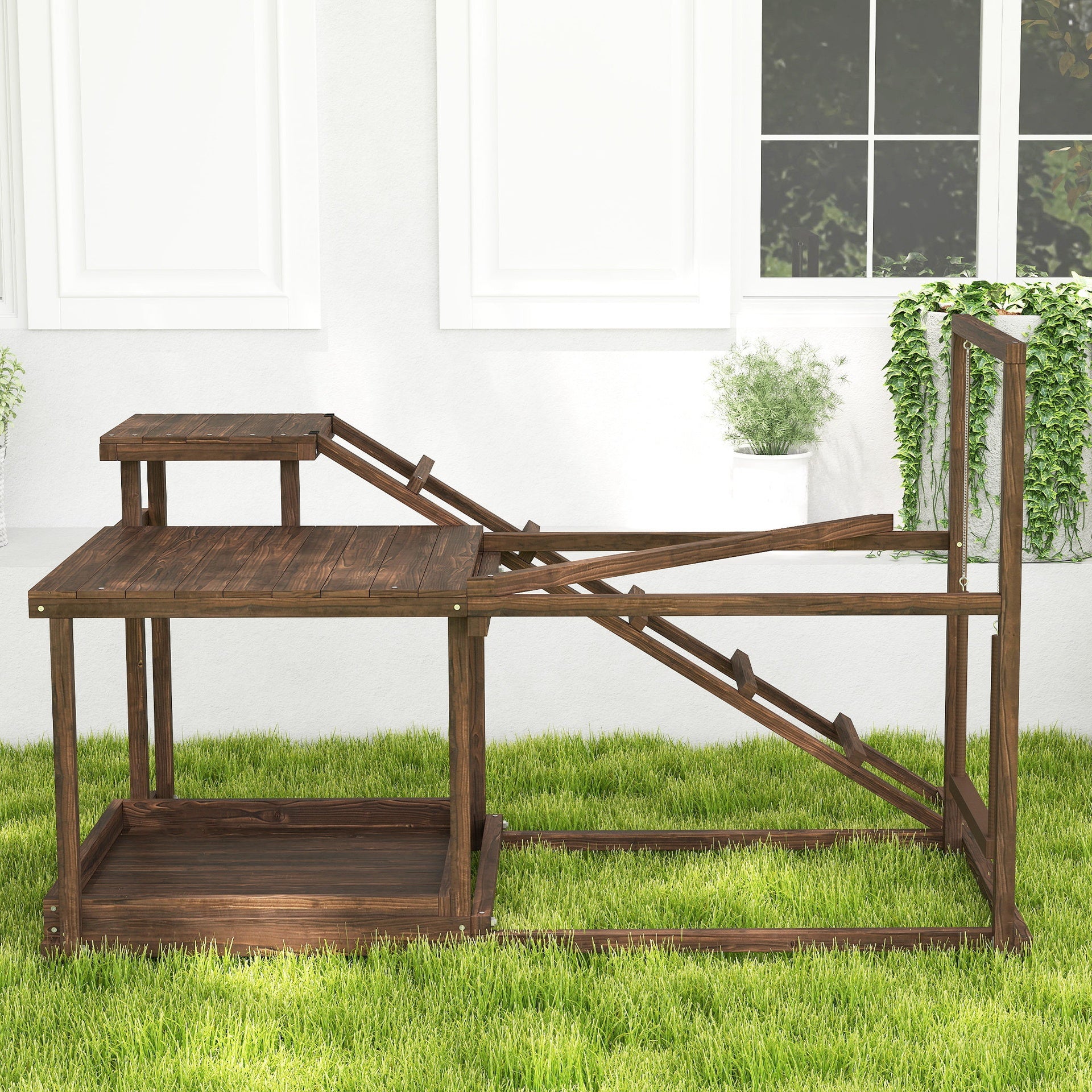 PawHut Chicken Perch with Swing, Roosting Bars & 2 Ladders for 4–6 Hens, Wooden