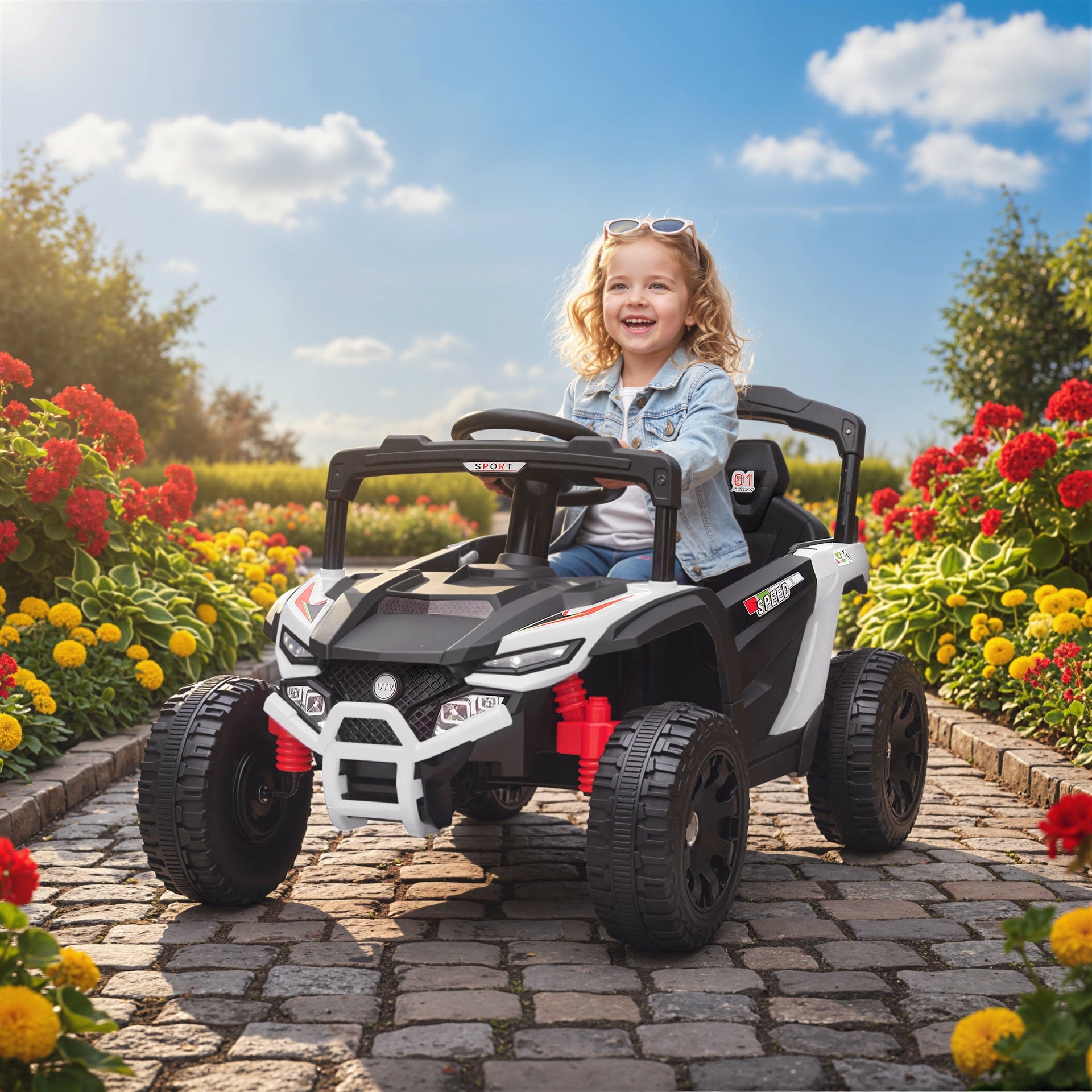 Qaba 12V Kids Ride On Truck, Battery Powered Electric UTV Vehicle with Rear Suspension, Remote Control for 3-5 Years, White