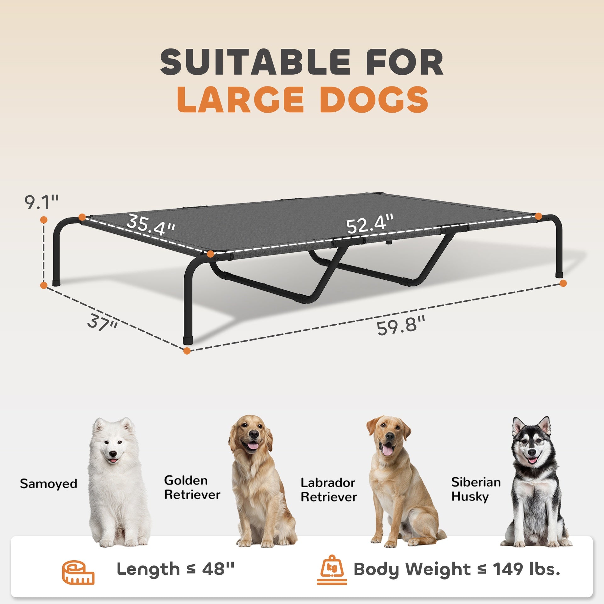 PawHut Elevated Dog Bed for Large Breeds Gray 60"L