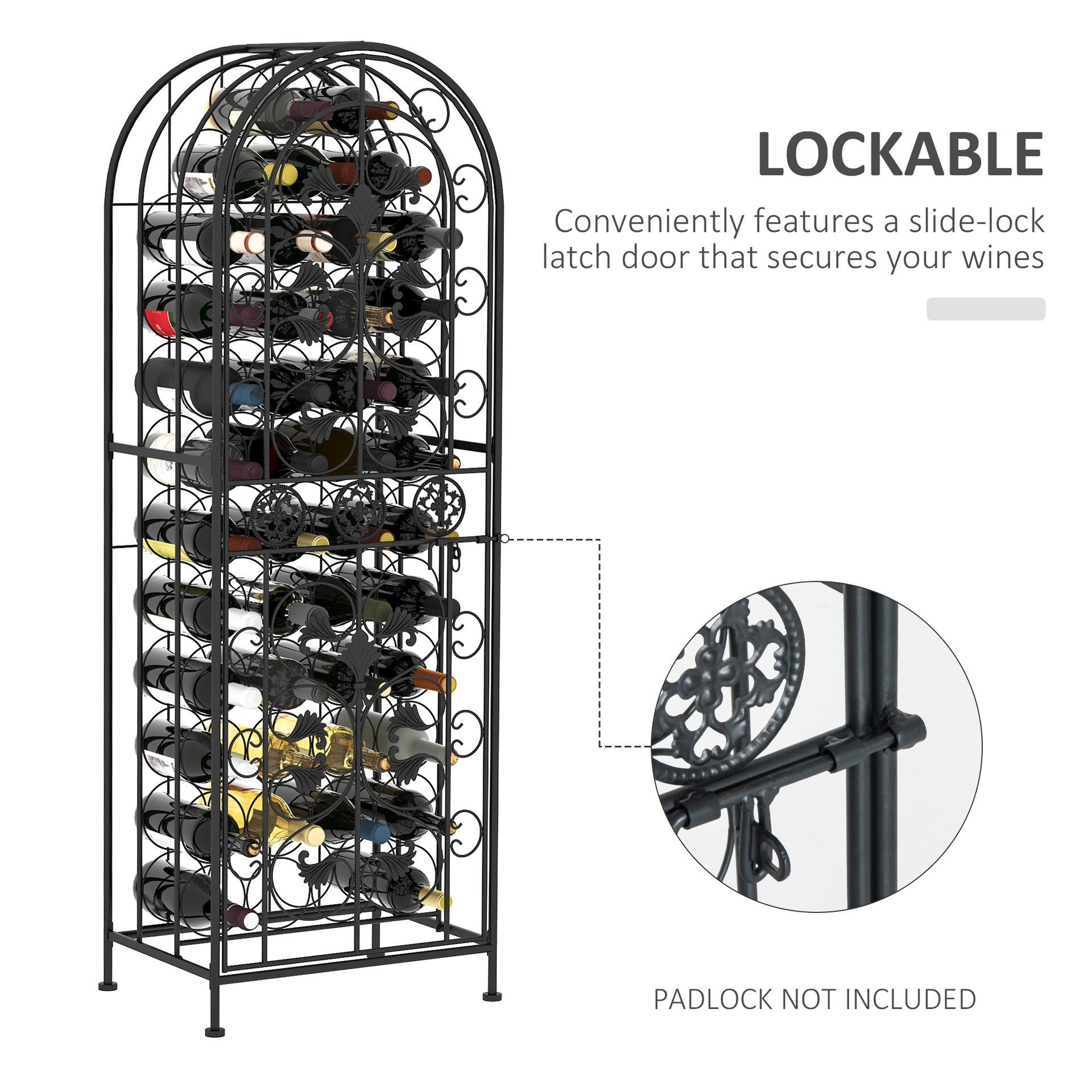 HOMCOM 45-Bottle Modern Wine Organizer Decorative Portable Wrought Iron Wine Rack Jail