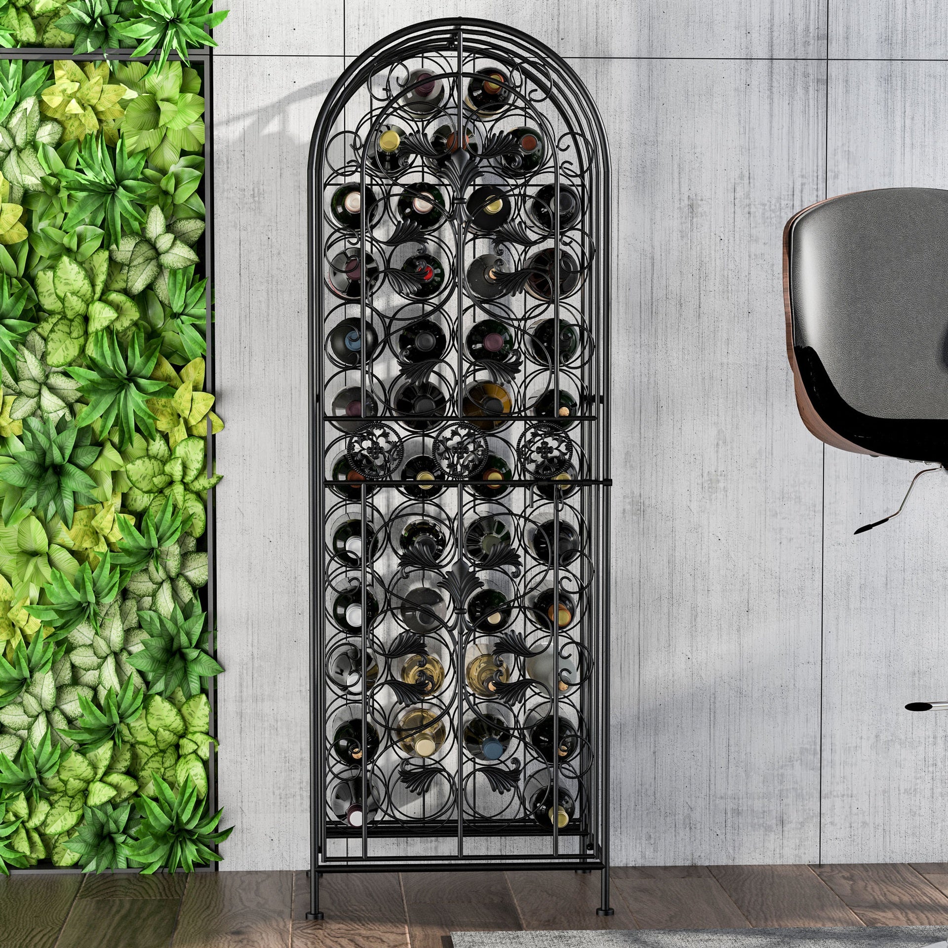 HOMCOM 45-Bottle Modern Wine Organizer Decorative Portable Wrought Iron Wine Rack Jail