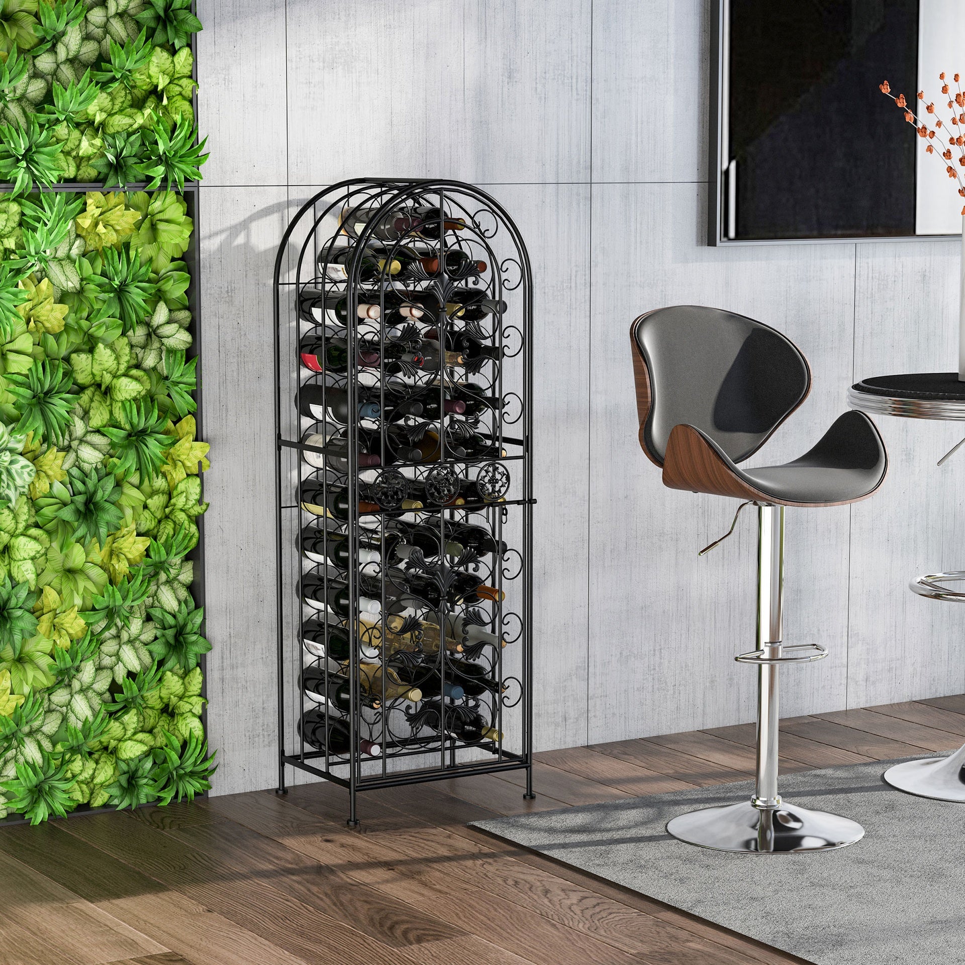 HOMCOM 45-Bottle Modern Wine Organizer Decorative Portable Wrought Iron Wine Rack Jail