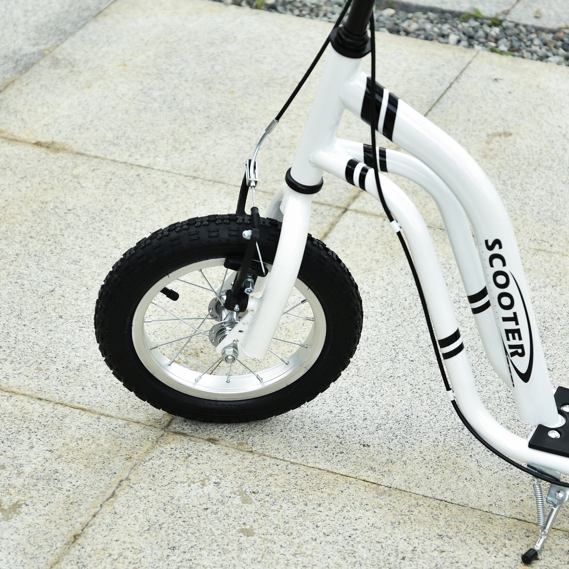 Aosom Youth Scooter Front and Rear Caliper Dual Brakes 12-Inch Inflatable Front Wheel Ride On Toy For Age 5+ - White