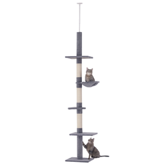 PawHut 102" Adjustable Height Floor to Ceiling Cat Tree, 5 Level Cat Tower with Scratching Posts, Hammock, Gray