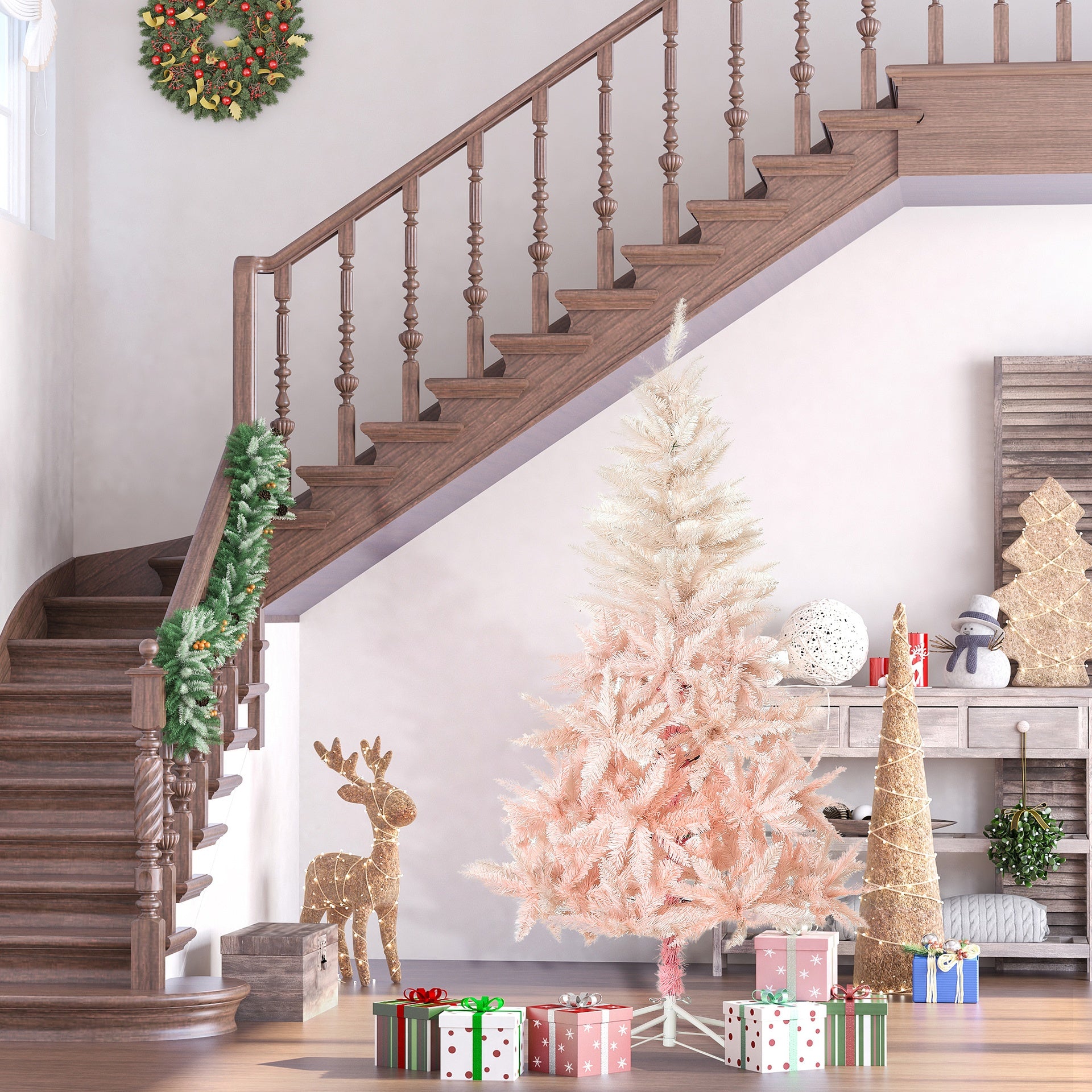 HOMCOM 7ft Unlit Spruce Artificial Christmas Tree with Realistic Branches and 1000 Tips, Pink