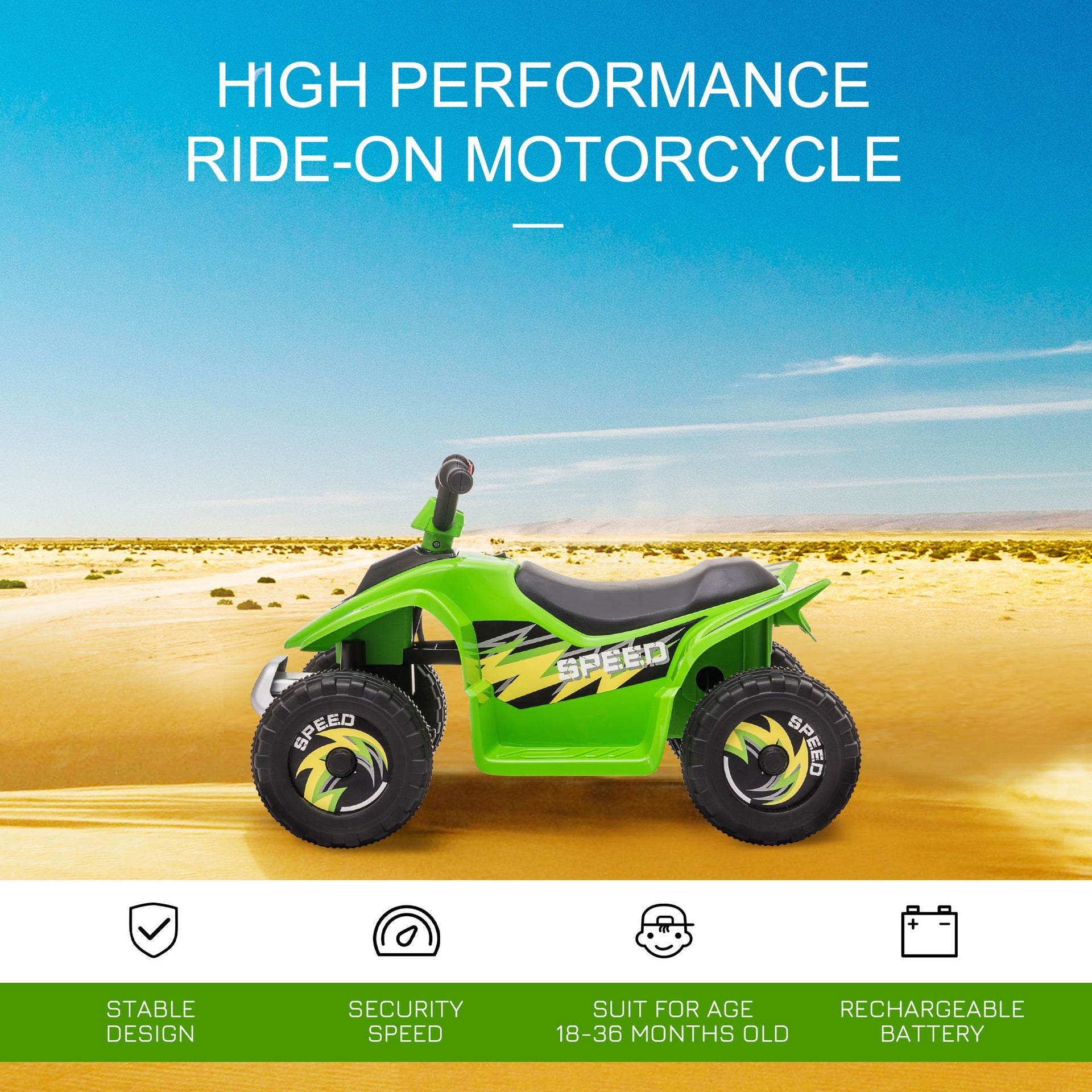 Aosom 6V Kids ATV Ride on 4-Wheeler Car, Electric Quad Toy Battery Powered Vehicle with Forward/ Reverse Switch for 18-36 Months Old Toddlers, Green