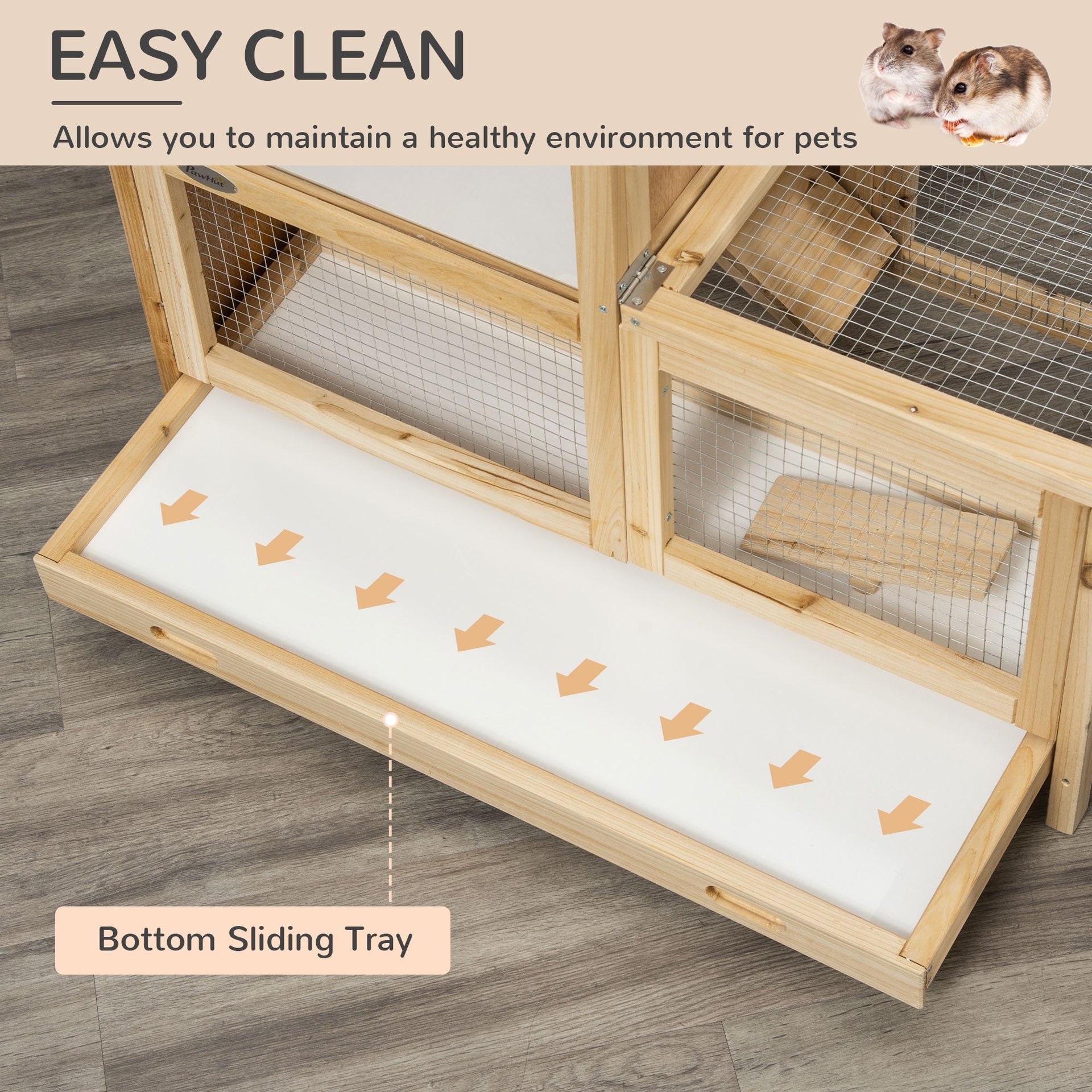 PawHut 2-Tier Wooden Hamster Cage, Small Animals Hutch, w/ Seesaw, Tray