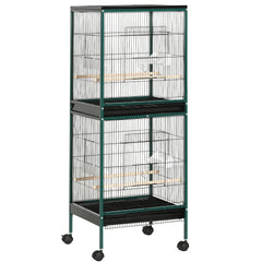 PawHut Large Bird Cage with 1.7 ft. Width for Wingspan, Bird Aviary Indoor with Multi-Door Design, Fit for a Canary, Finch, Conure, 55", Green