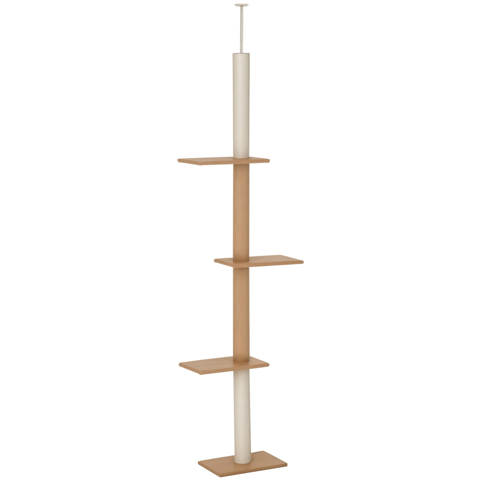 PawHut Floor-to-Ceiling Cat Tree Climbing Tower with Sisal-Covered Scratching Posts Natural Cat Tree Activity Center for Kittens Tower Furniture, Light brown