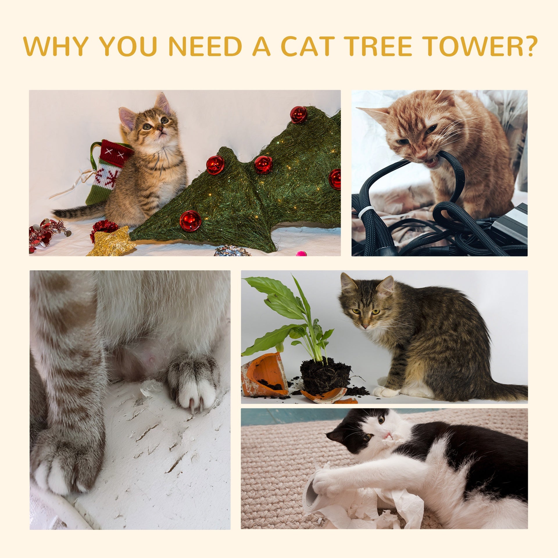 PawHut Floor-to-Ceiling Cat Tree Climbing Tower with Sisal-Covered Scratching Posts Natural Cat Tree Activity Center for Kittens Tower Furniture, Light brown