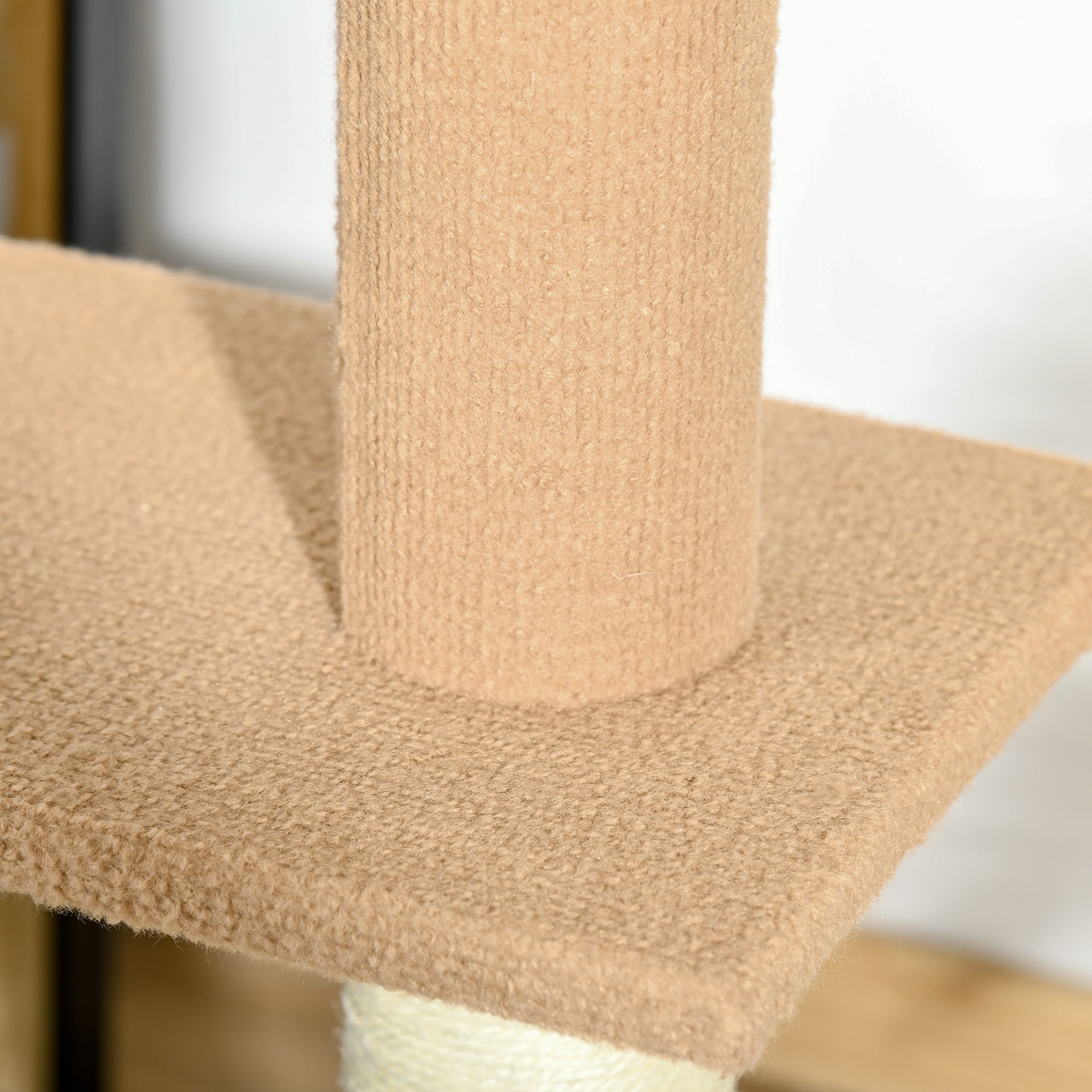 PawHut Floor-to-Ceiling Cat Tree Climbing Tower with Sisal-Covered Scratching Posts Natural Cat Tree Activity Center for Kittens Tower Furniture, Light brown