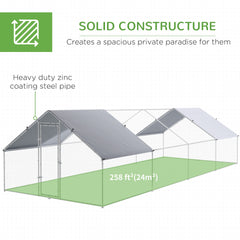 PawHut Large Chicken Coop Metal Chicken Run for Chickens with Waterproof and Anti-UV Cover, Spire Shaped Walk in Fence Cage Hen House for Outdoor and Yard Farm Use, 1.3" Dia, 9.8' x 26.2' x 6.4'