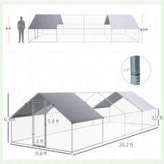 PawHut Large Chicken Coop Metal Chicken Run for Chickens with Waterproof and Anti-UV Cover, Spire Shaped Walk in Fence Cage Hen House for Outdoor and Yard Farm Use, 1.3" Dia, 9.8' x 26.2' x 6.4'