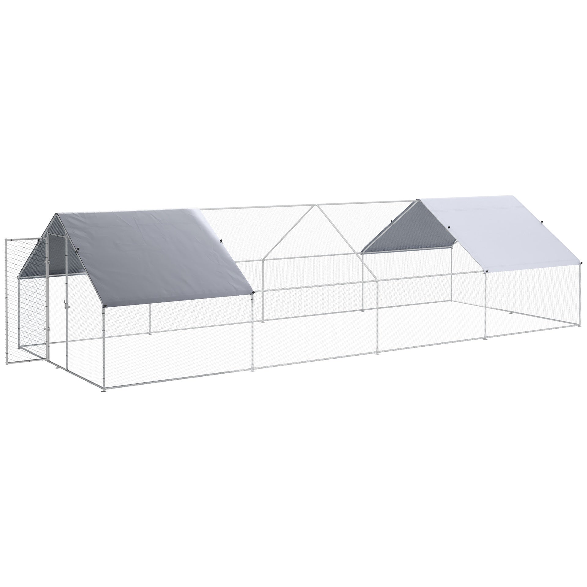 PawHut Large Chicken Coop Metal Chicken Run for Chickens with Waterproof and Anti-UV Cover, Spire Shaped Walk in Fence Cage Hen House for Outdoor and Yard Farm Use, 1.3" Dia, 9.8' x 26.2' x 6.4'