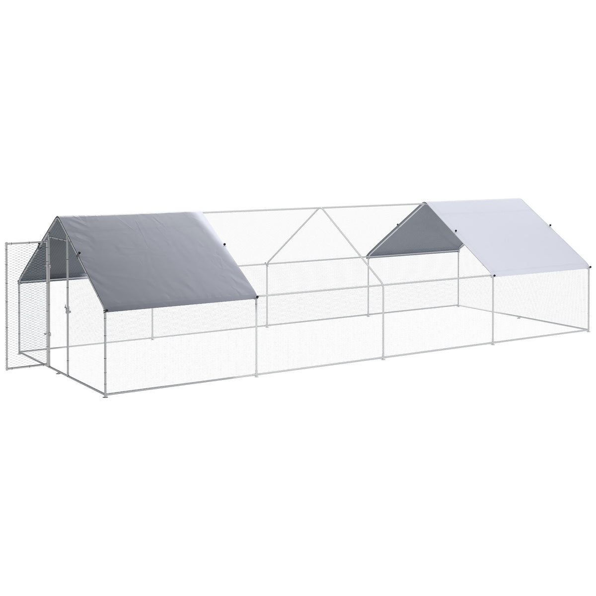 PawHut Large Chicken Coop Metal Chicken Run for Chickens with Waterproof and Anti-UV Cover, Spire Shaped Walk in Fence Cage Hen House for Outdoor and Yard Farm Use, 1.3" Dia, 9.8' x 26.2' x 6.4'