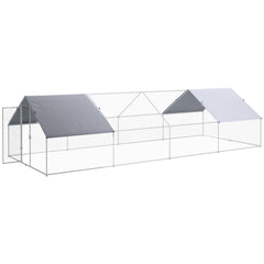 PawHut Large Chicken Coop Metal Chicken Run for Chickens with Waterproof and Anti-UV Cover, Spire Shaped Walk in Fence Cage Hen House for Outdoor and Yard Farm Use, 1.3" Dia, 9.8' x 26.2' x 6.4'