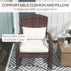 Outsunny Adirondack Chair, Outdoor Wicker Rocking Chair with High Back, Seat Cushion, and Pillow for Porch, Balcony, Cream White