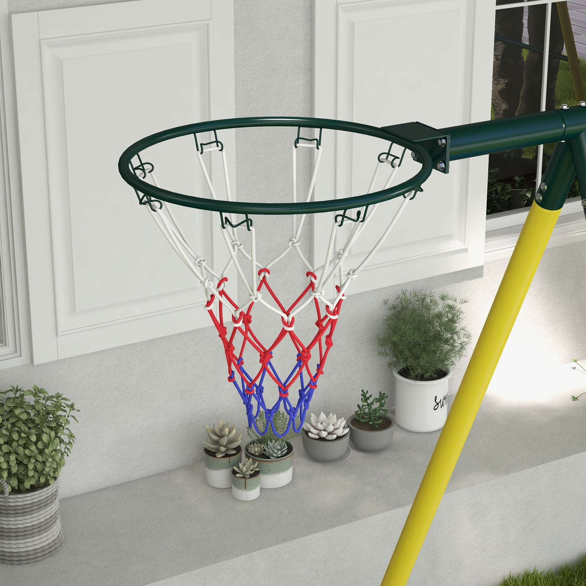Outsunny Metal Swing Set for Backyard 5 in 1 Design Holds up to 440 lbs. for Ages 3-8, Yellow