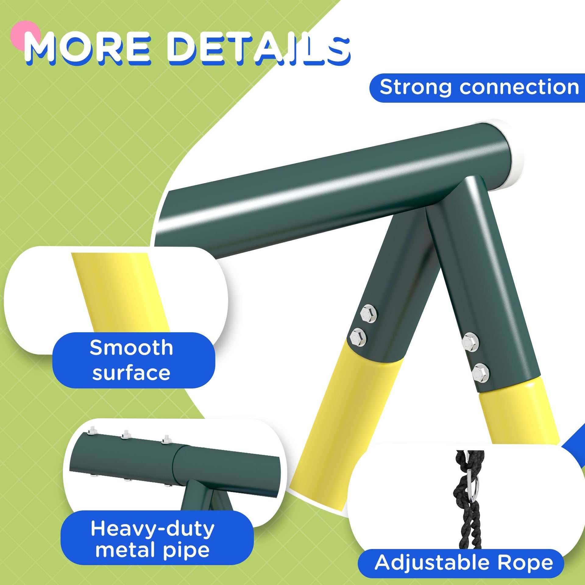 Outsunny Metal Swing Set for Backyard 5 in 1 Design Holds up to 440 lbs. for Ages 3-8, Yellow