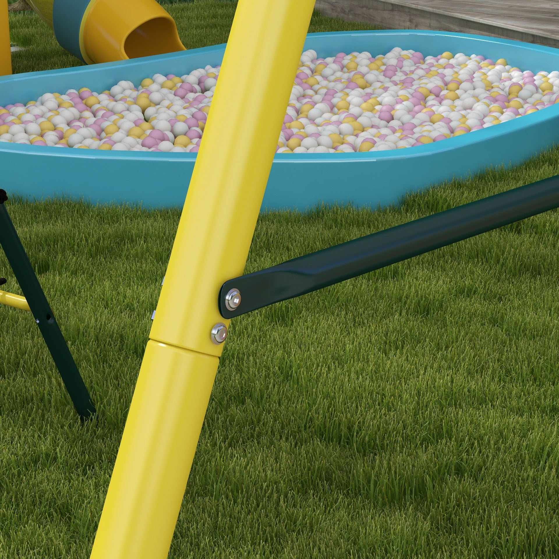 Outsunny Metal Swing Set for Backyard 5 in 1 Design Holds up to 440 lbs. for Ages 3-8, Yellow