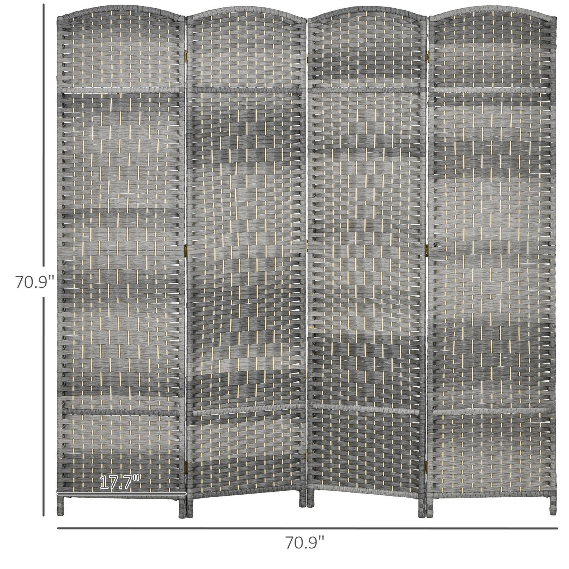 HOMCOM Folding Room Divider Screen 4 Panel 6' Tall Privacy Screen Freestanding Wood Partition for Home Office, Mixed Gray